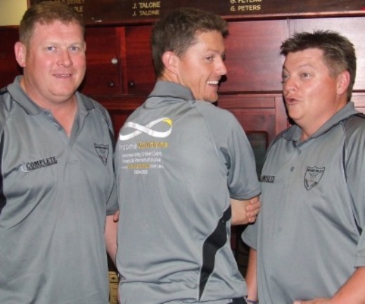*Showing off the new training shirts featuring the sponsors Income Solutions and Complete Stainless Steel are (L-R) Simon Thornton, Craig Pridham and Mark Gauci.